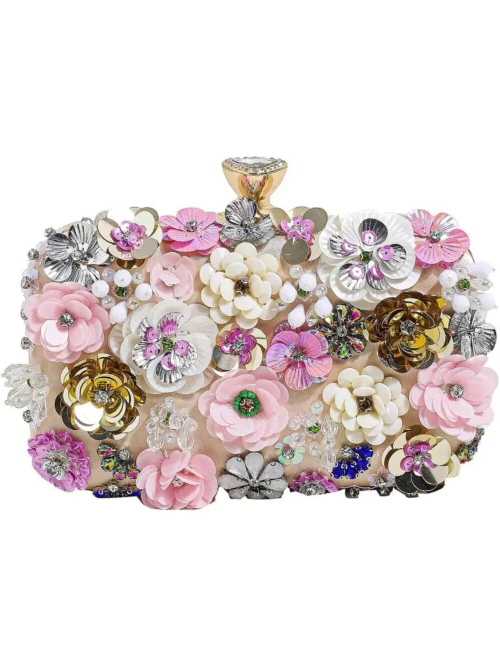 Floral Beaded Evening Clutch Purse for Women - Elegant Flower Design, Gold